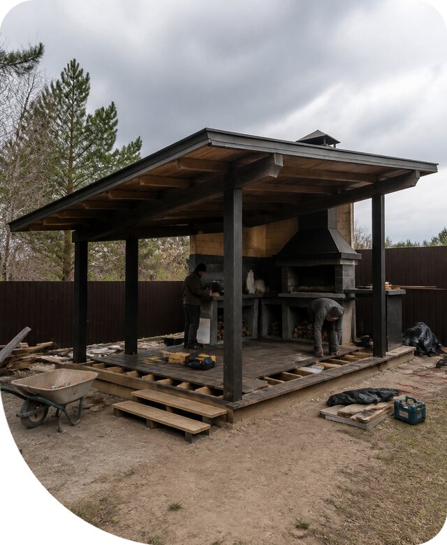 Мангал под навесом в Ахтубинске изготовление и монтаж под ключ